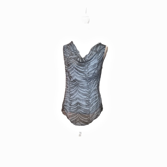 Silk sleeveless blue and gray zebra print blouse size large - Picture 1 of 5